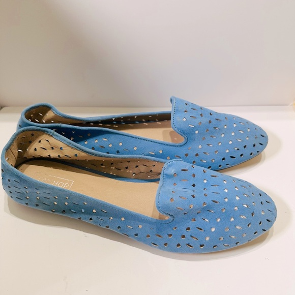 TOPSHOP OPEN WEAVE NUBUCK FLATS-Blue SIZE 10-10.5 Comfy Breathable - Picture 1 of 4